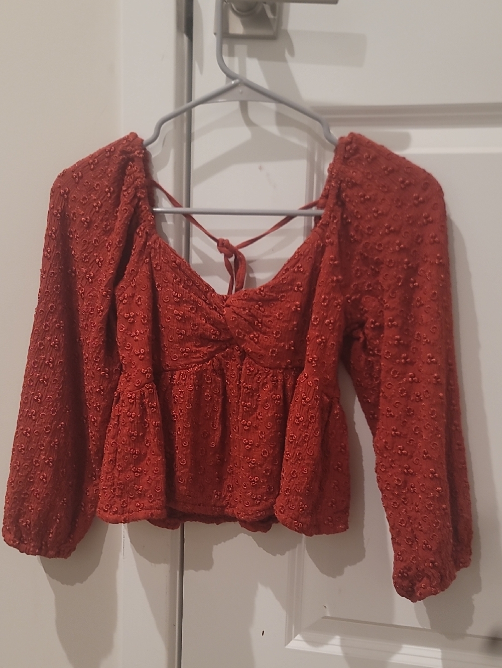 American Eagle Outfitters Rust Red Textured Peplum Long-Sleeve Blouse